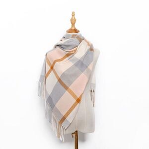 Ladies Plaid Blanket Scarf Pink Blue
